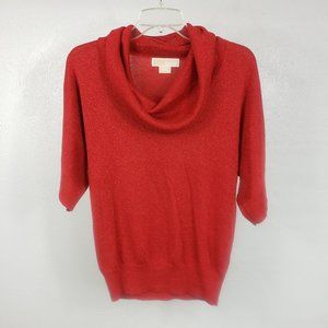 Michael Kors Women's Red Shiny Cowl Turtle Neck Knit Shirt Top Blouse Sweater
